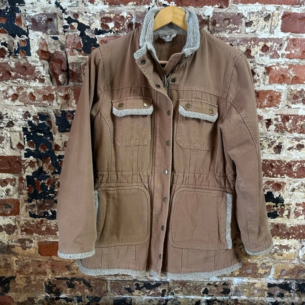 Duluth Trading Brown Canvas Jacket Full Zip Chore Farm Womens Small